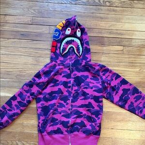 Men's Purple Camo Shark Zip Hoodie by A Bathing Ape